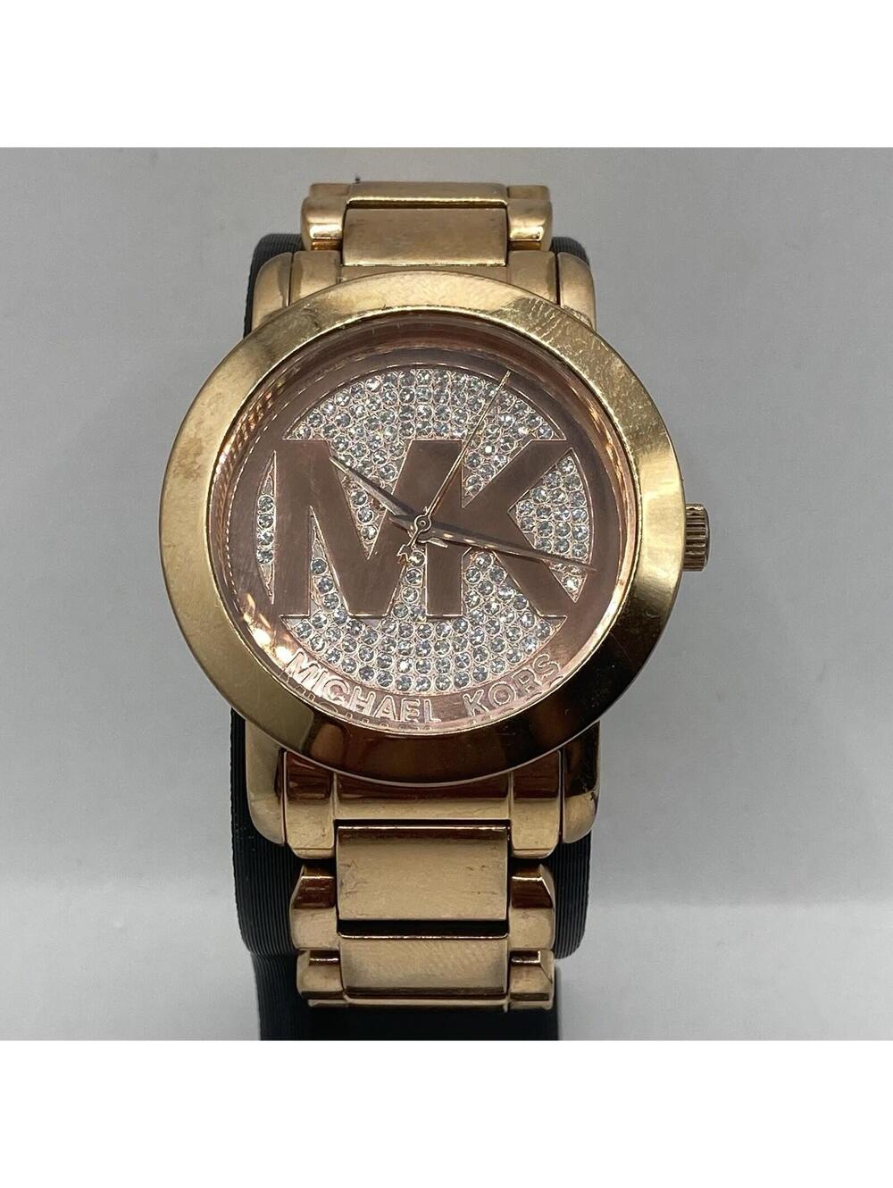 Michael Kors MK3394 Runway Rose Gold Crystal Pave Glitz Oversized MK Logo Watch - Picture 2 of 9